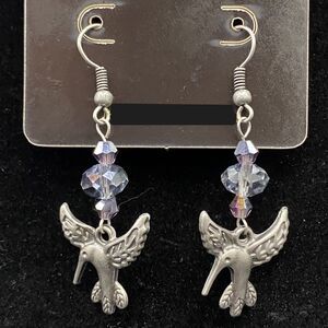 Hummingbird with Iridescent Purple & Blue Crystal Earrings by Neanie-Bot